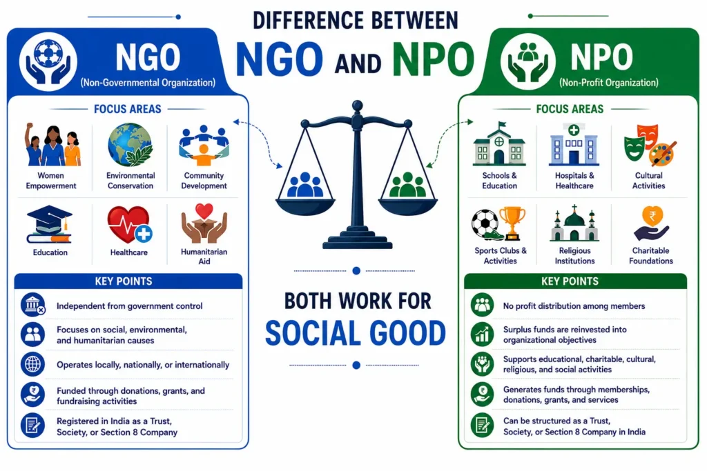 difference between NGO Vs NPO