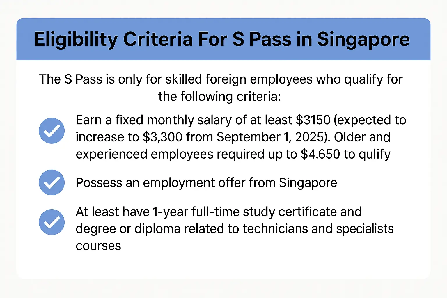eligibility criteria for s pass in singapore